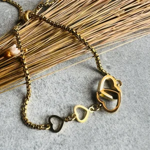 Bracelet PÉTUNIA doré réglable cœurs dorés