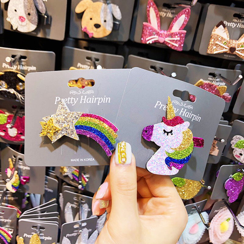 Barettes cheveux fille : Licorne, Flamant rose, Étoile filante, Fruits