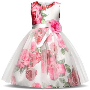 Robe de cérémonie fille, sans manches, saison été – Roses – 4 à 10 ans
