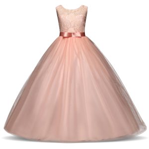 Robe longue demoiselle d&rsquo;honneur mariage – Robe dentelle fille 5 à 14 ans