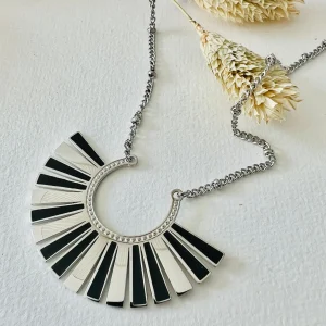 Collier CLYDE éventail noir et argenté