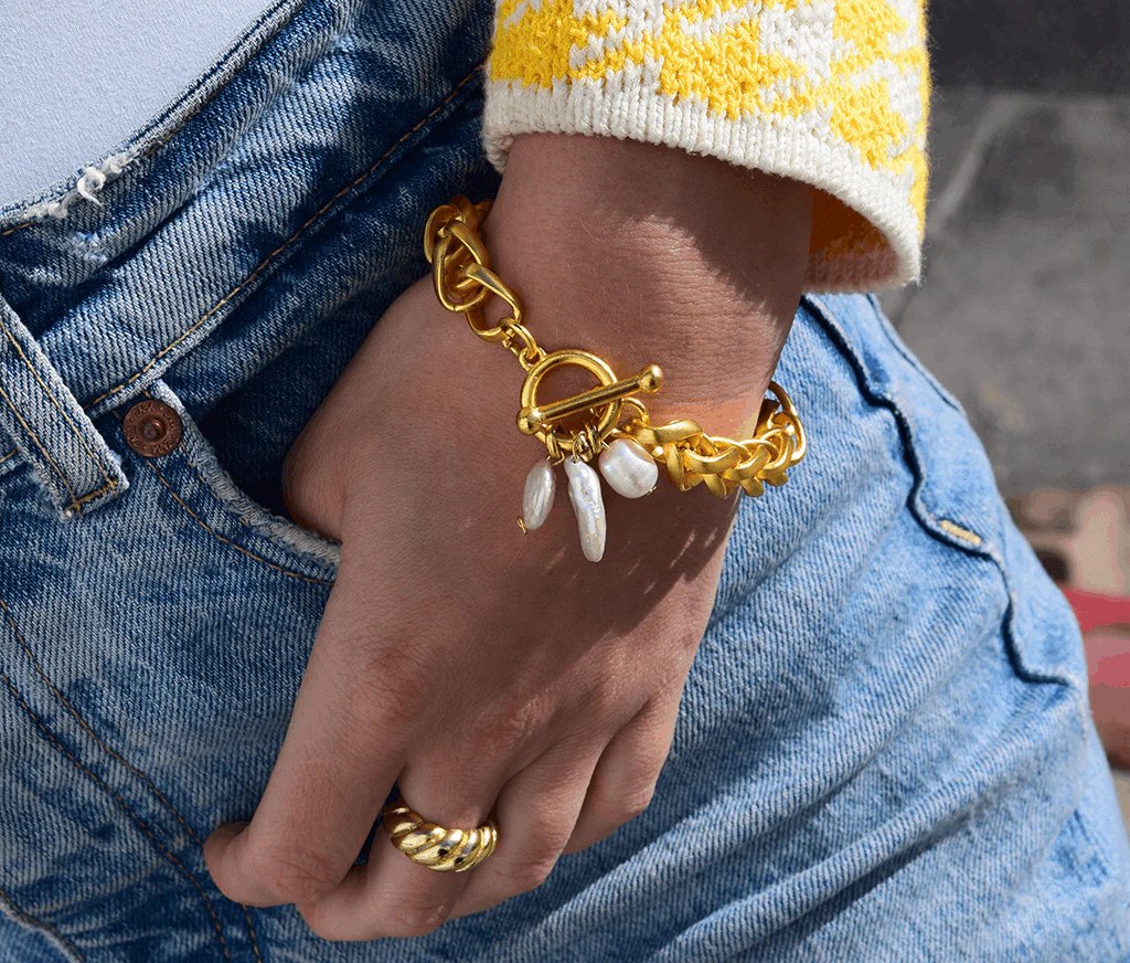 B72515 Bracelet maillons tressés et charms perles mélangées - Karine Sultan – Image 3