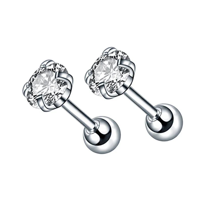1 pair Medical Stainless steel Crystal Zircon Ear Studs Earrings For Women/Men 4 Prong Tragus Cartilage Piercing Jewelry – Image 9