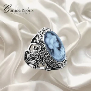 Bague camée ovale Vintage - Anneau floral en Argent antique ( 6 couleurs )