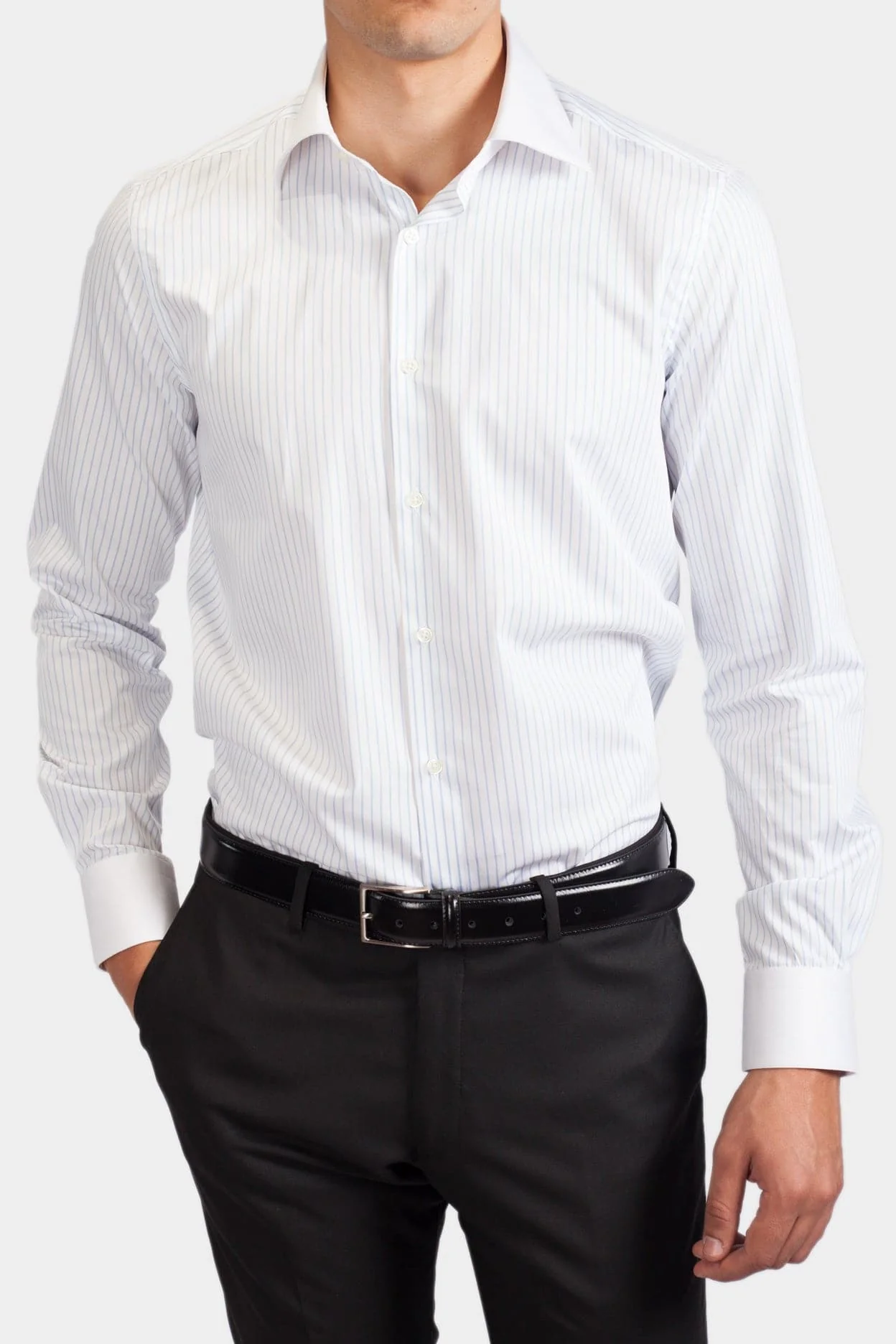 CHEMISE TORINO BLANCHE RAYURES BLEU CIEL.