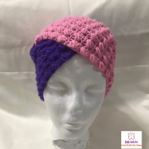 Bonnet turban femme bicolore violet rose au crochet