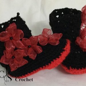 Bottes rouge et noir aux fleurs organza au crochet