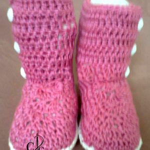 Bottes bébé rose et blanc au crochet