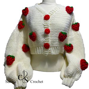 Cardigan style oversized puffed strawberry au crochet