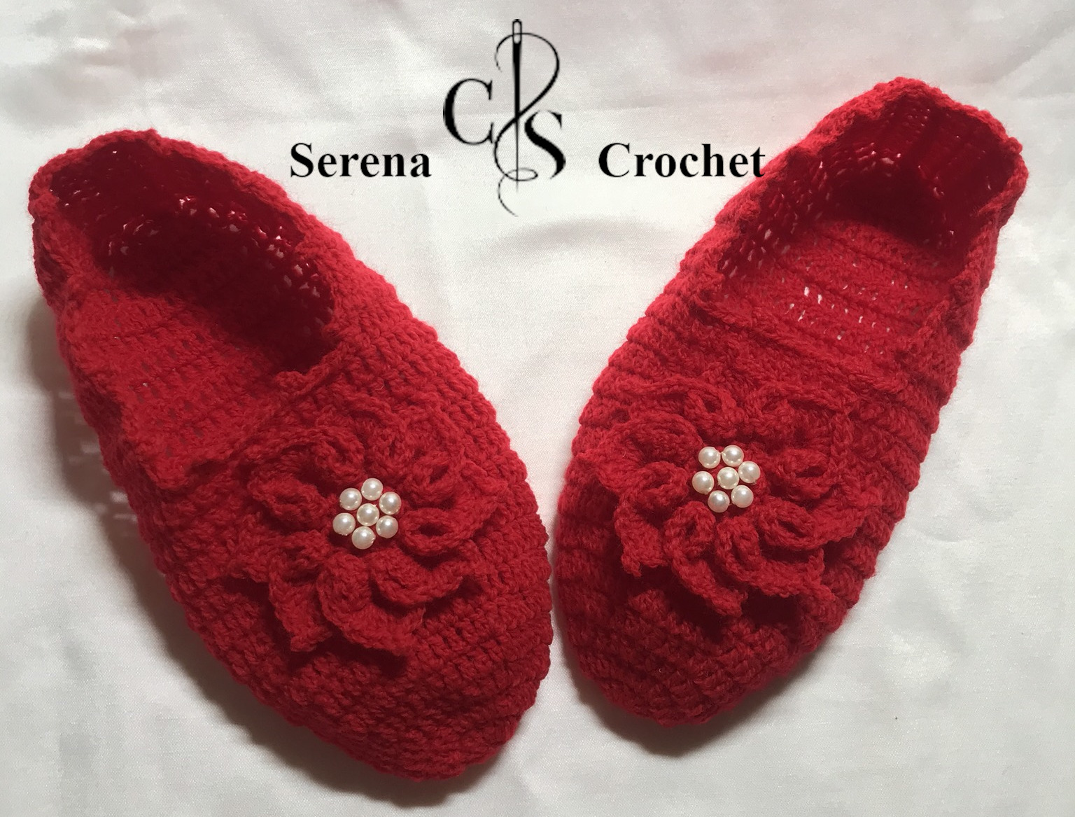 Chaussons rouge fleur à huit pétales au crochet – Image 8