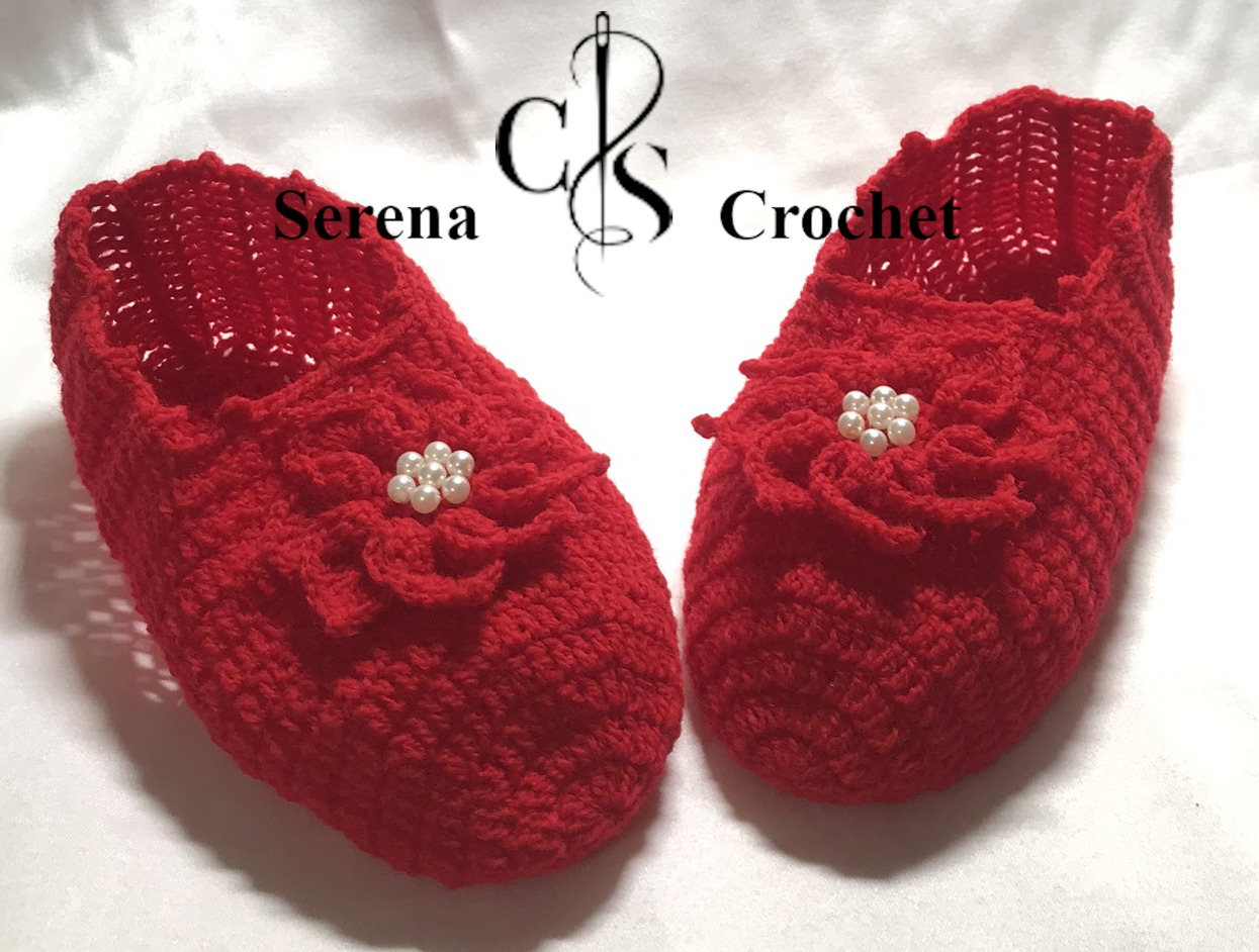 Chaussons rouge fleur à huit pétales au crochet – Image 9