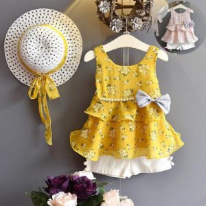Ensemble fille été – Short, haut et chapeau inclus