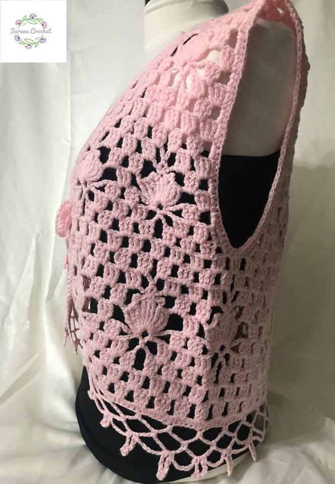 Gilet courte au crochet sans manches rose bébé – Image 5