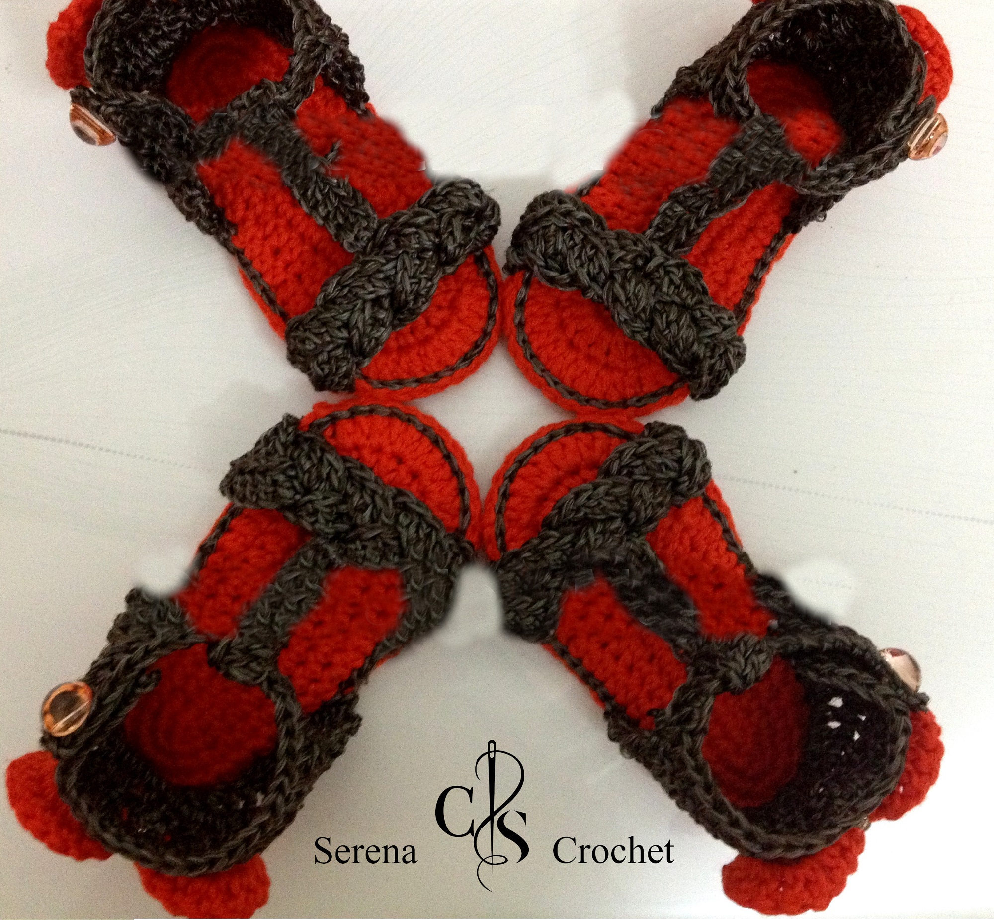 Sandales tresse orange et gris au crochet – Image 4