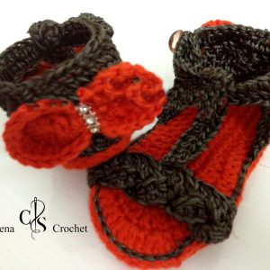 Sandales tresse orange et gris au crochet