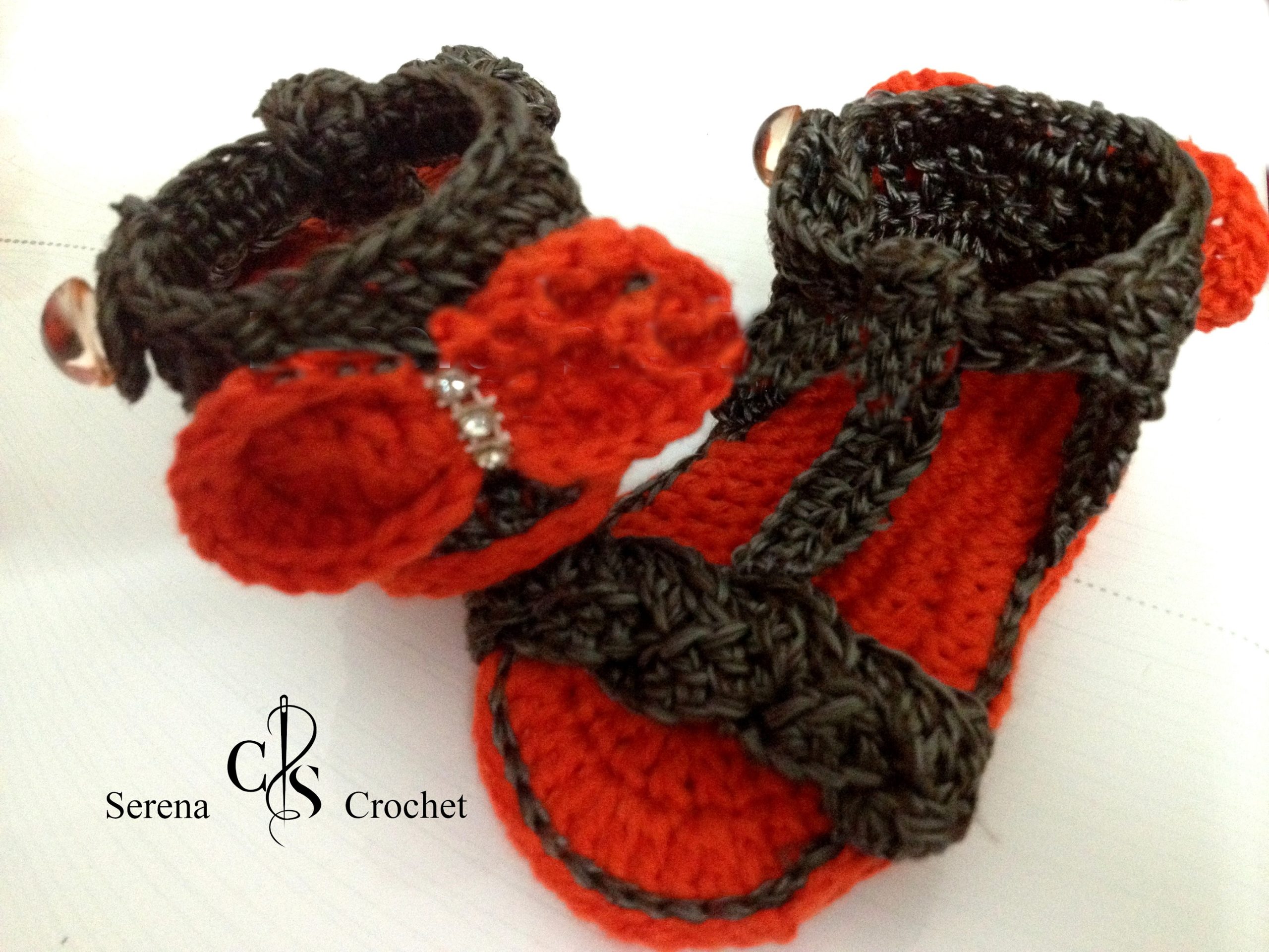 Sandales tresse orange et gris au crochet