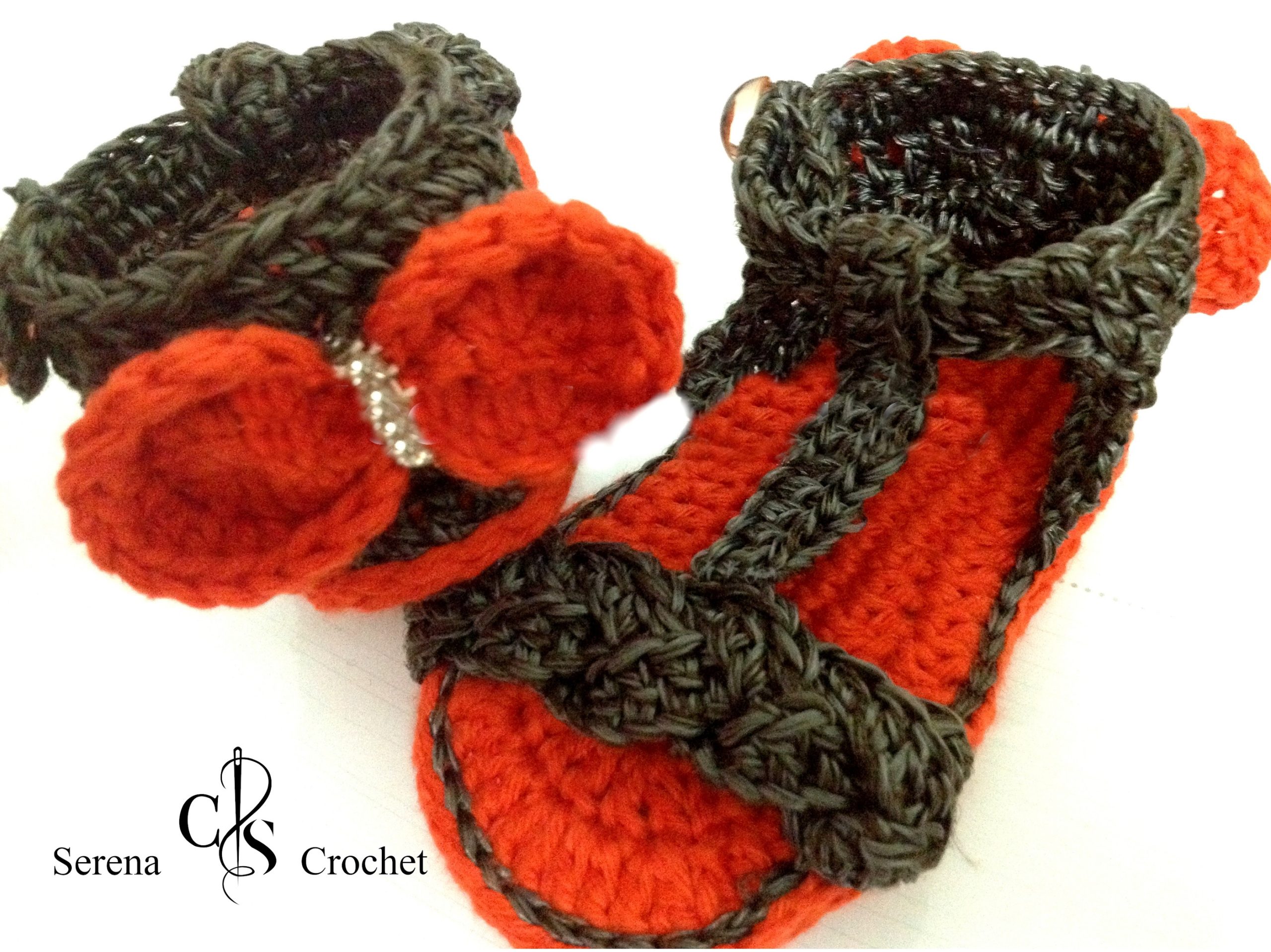 Sandales tresse orange et gris au crochet – Image 3