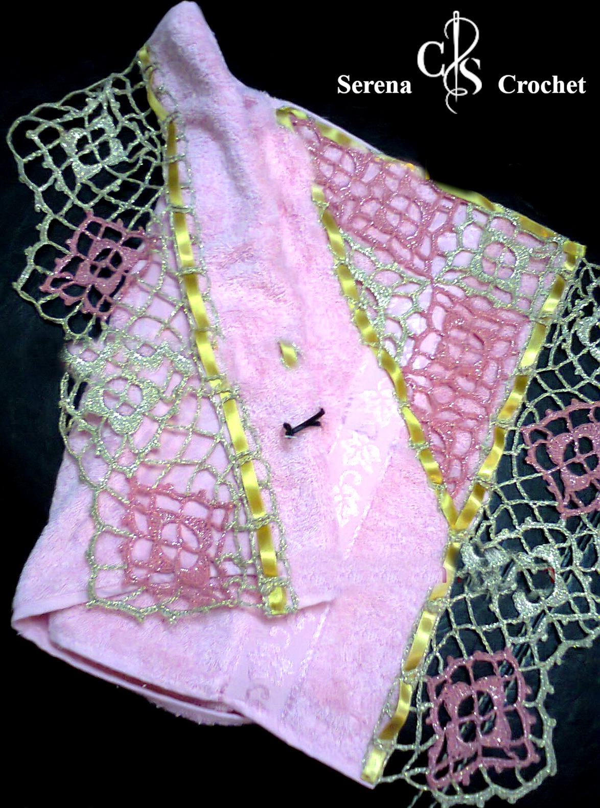 Serviette de bain rose aux carré au crochet – Image 5