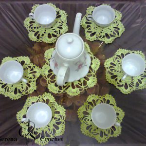 Dessous tasses vert lamé au crochet